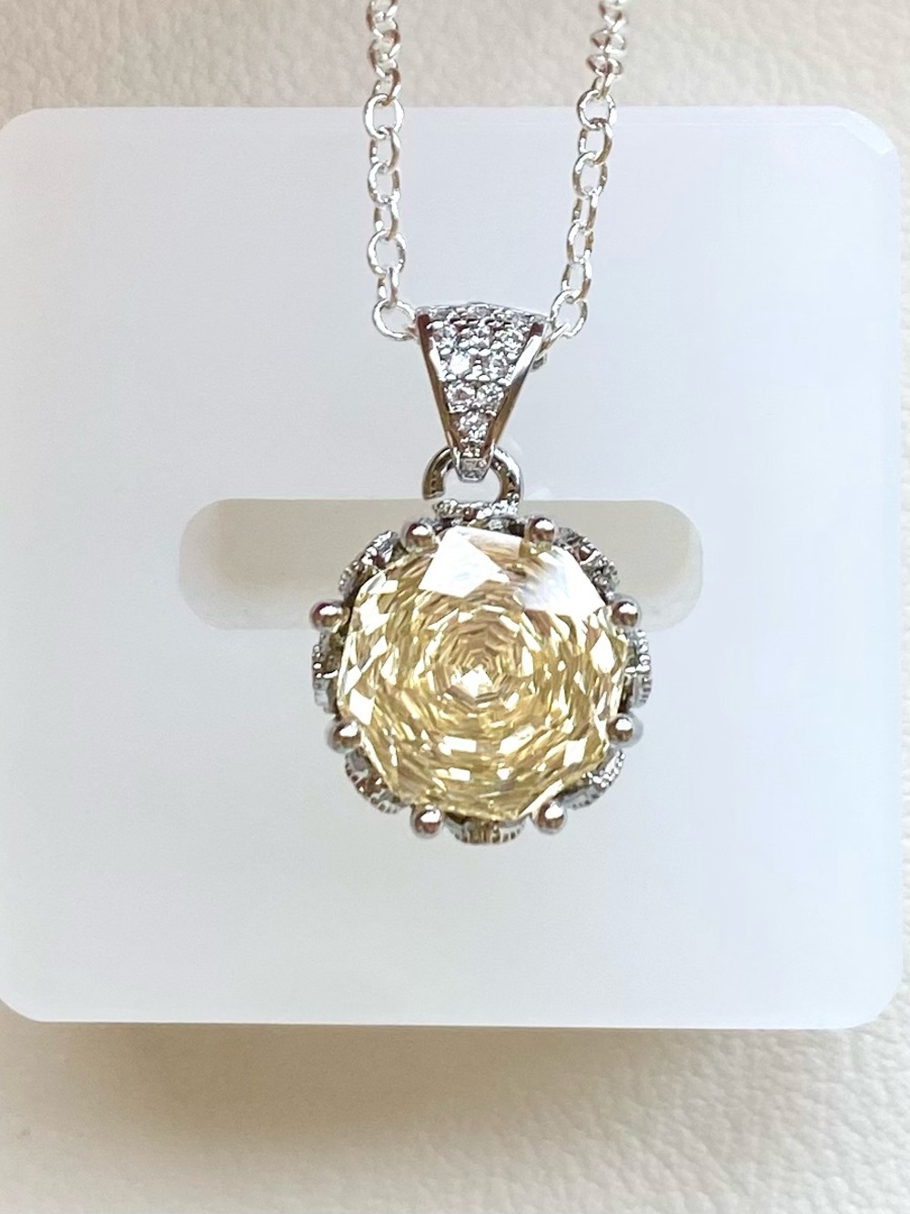 Yellow Crystal Halo Pendant Necklace